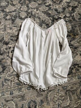 Lilly Pulitzer White Off-Shoulder Pom Pom Hem Tunic